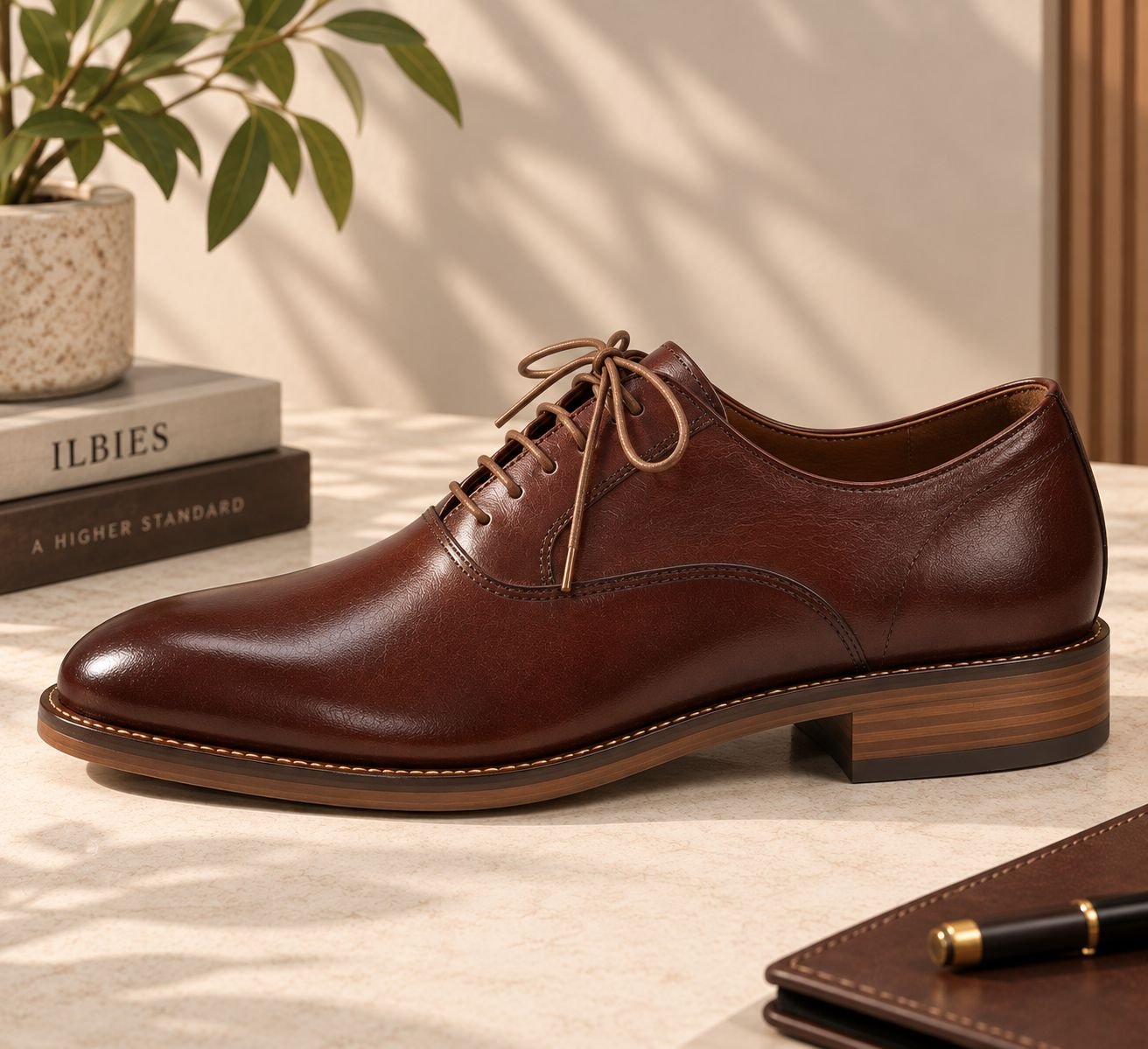 Men’s Dark Brown Leather Derby Shoes | ILBIES Pakistan - Image 5
