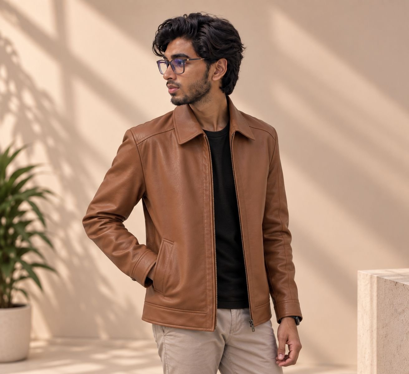 Men’s Premium Brown Leather Jacket | Classic Zip-Up Casual Jacket – ILBIES - Image 3