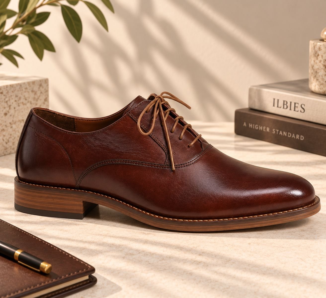 Men’s Dark Brown Leather Derby Shoes | ILBIES Pakistan - Image 4