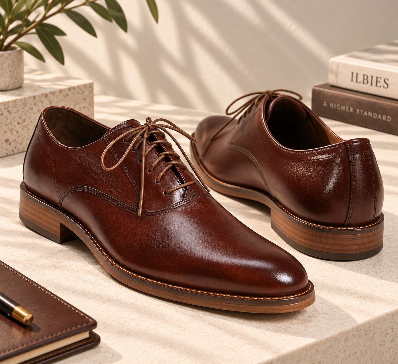 Men’s Dark Brown Leather Derby Shoes | ILBIES Pakistan - Image 3