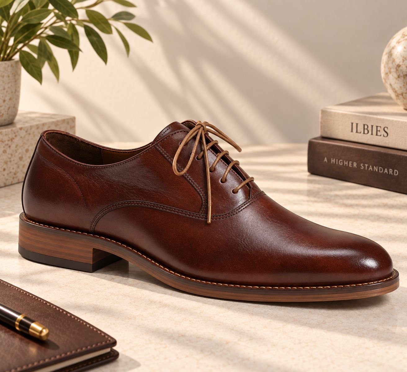 Men’s Dark Brown Leather Derby Shoes | ILBIES Pakistan - Image 2