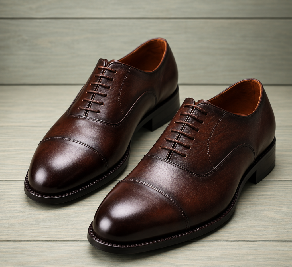 Men's Brown Leather Cap-Toe Oxford Shoes