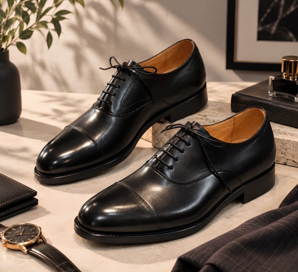 Black Cap-Toe Oxford Formal Shoes for Men