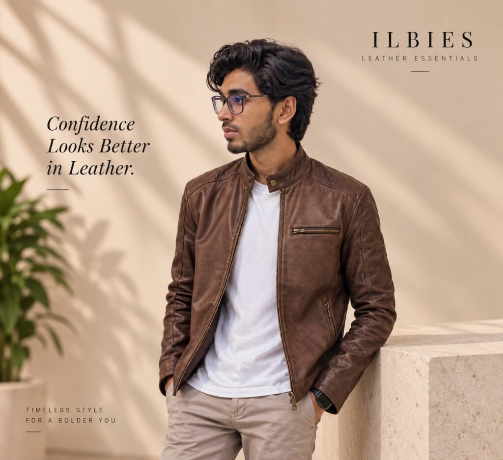 Men's Brown Genuine Leather Jacket | Classic Stand Collar Biker Jacket – ILBIES