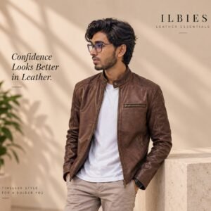 Men's Brown Genuine Leather Jacket | Classic Stand Collar Biker Jacket – ILBIES