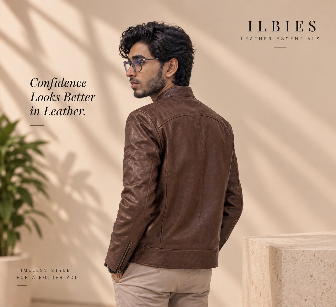 Men's Brown Genuine Leather Jacket | Classic Stand Collar Biker Jacket – ILBIES - Image 2
