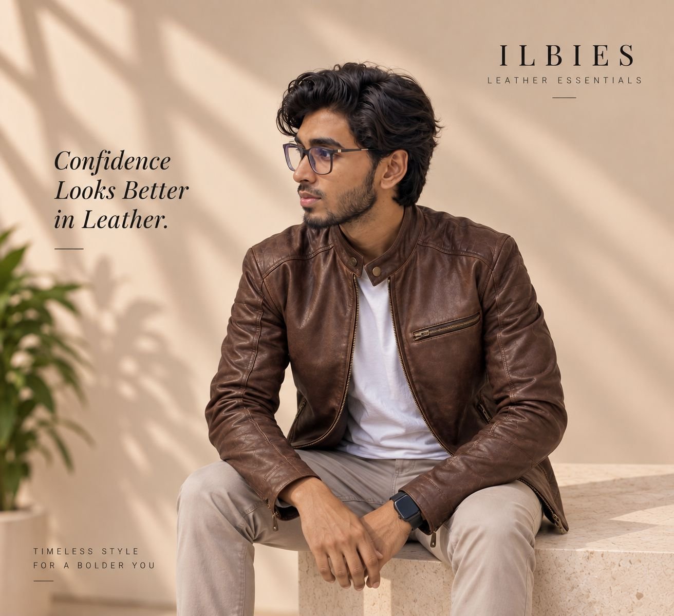 Men's Brown Genuine Leather Jacket | Classic Stand Collar Biker Jacket – ILBIES - Image 3