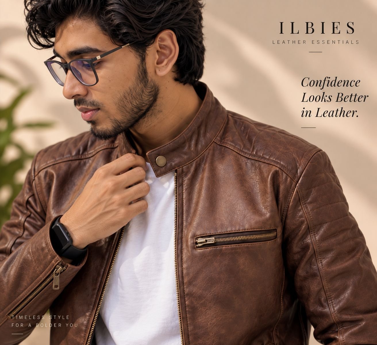 Men's Brown Genuine Leather Jacket | Classic Stand Collar Biker Jacket – ILBIES - Image 6