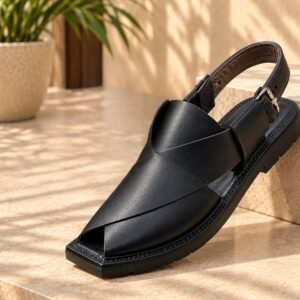 ILBIES Black Leather Peshawari Sandal