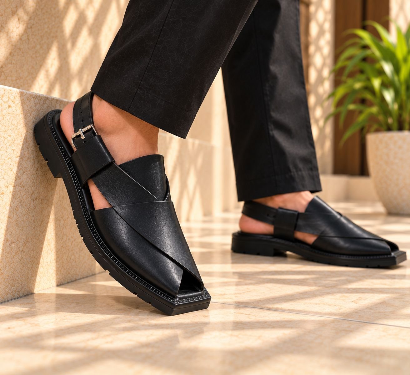 ILBIES Black Leather Peshawari Sandal - Image 3