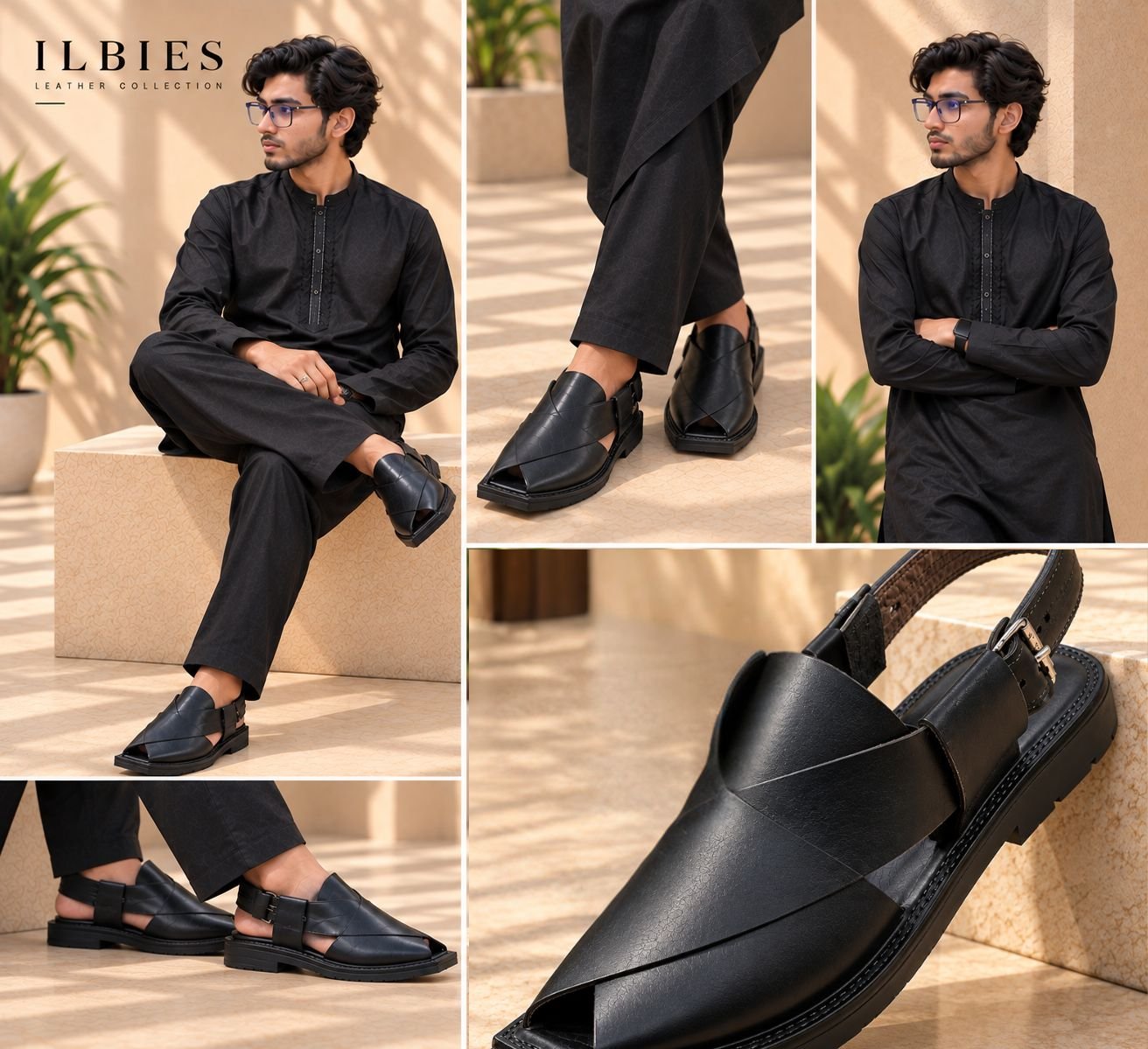 ILBIES Black Leather Peshawari Sandal - Image 2