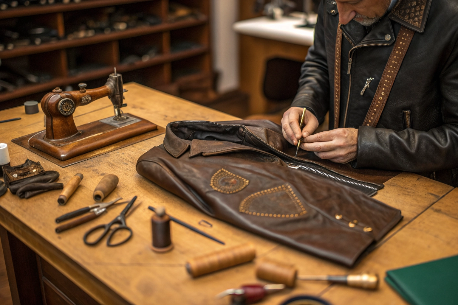 Master artisan crafting premium leather